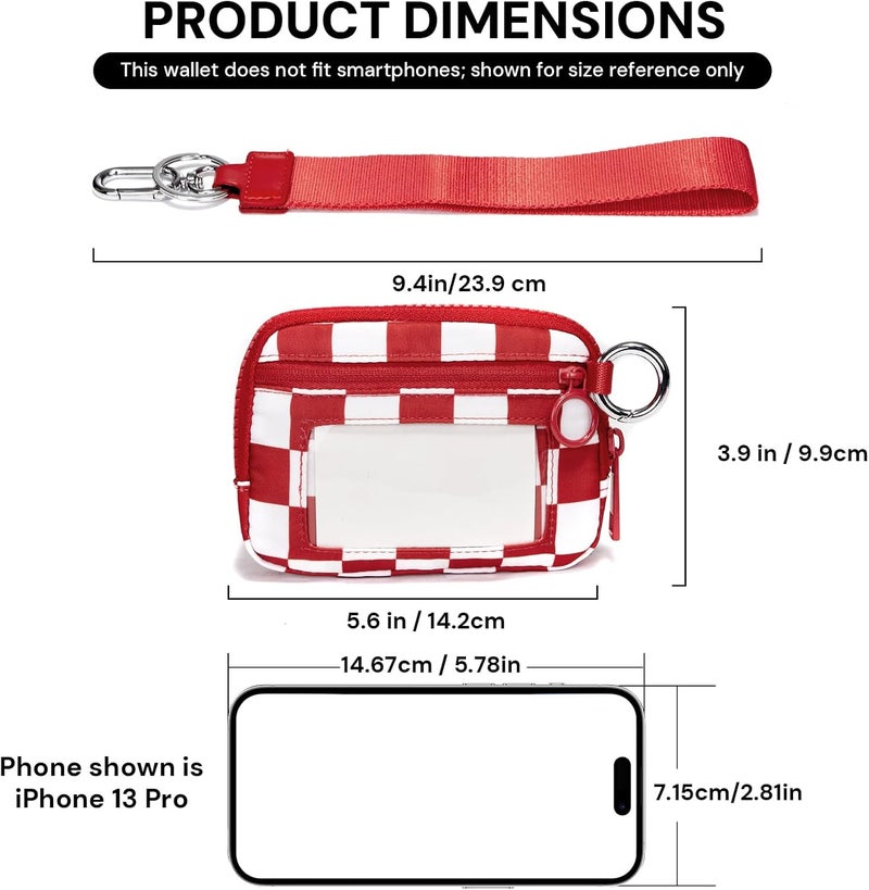 YDF Keychain Wallet for Women Mini Zip Card Holder with ID Window, Coin Purse, Detachable Wristlet, Small Organizer Wallet,red checkered - Image 5